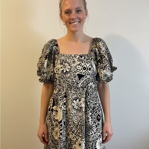 Pink Lily Black and White Paisley Floral Dress